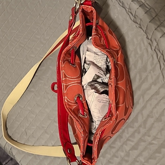 COACH Poppy Pink Metallic Glam Tote pull string bucket bag - Picture 8 of 17